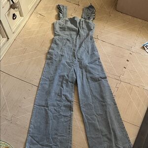 Chic Blue Denim Overalls with Ruffle Straps